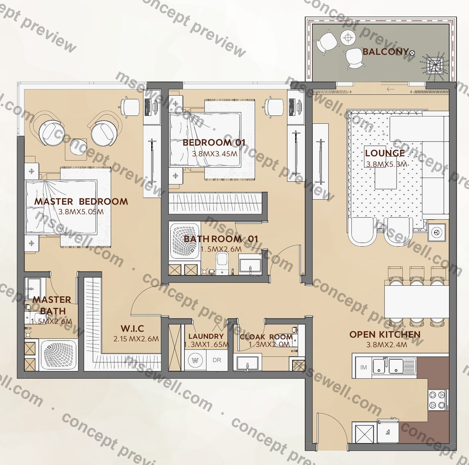 2 Bedroom Type B floor plan from the Enzo brochure