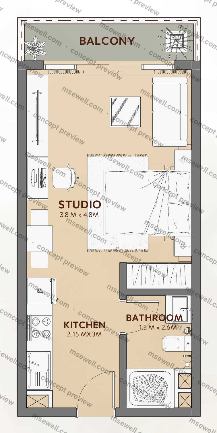 Studio floor plan from the Enzo brochure